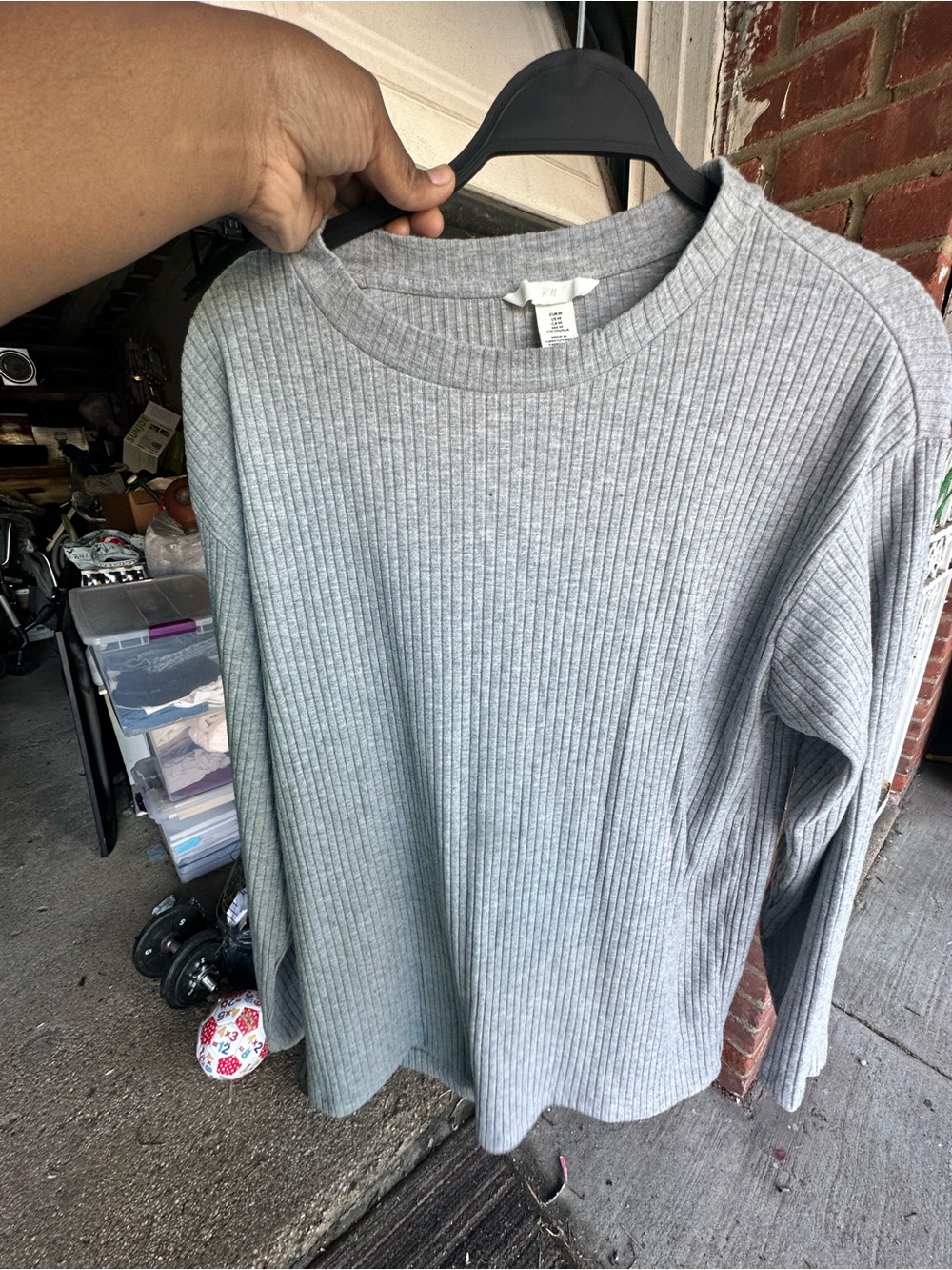 Light Gray Ribbed Long Sleeve Top
